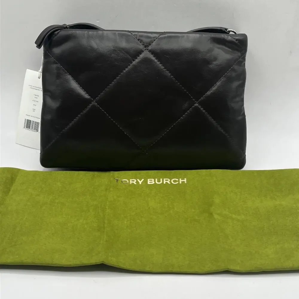 Tory Burch Small Kira Diamond Quilt Leather Shoulder Bag Cocoa Dark Brown AS IS